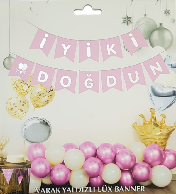 Pembe Gümüş Yaldızlı İyiki Doğdun Uzar Banner - Image 1