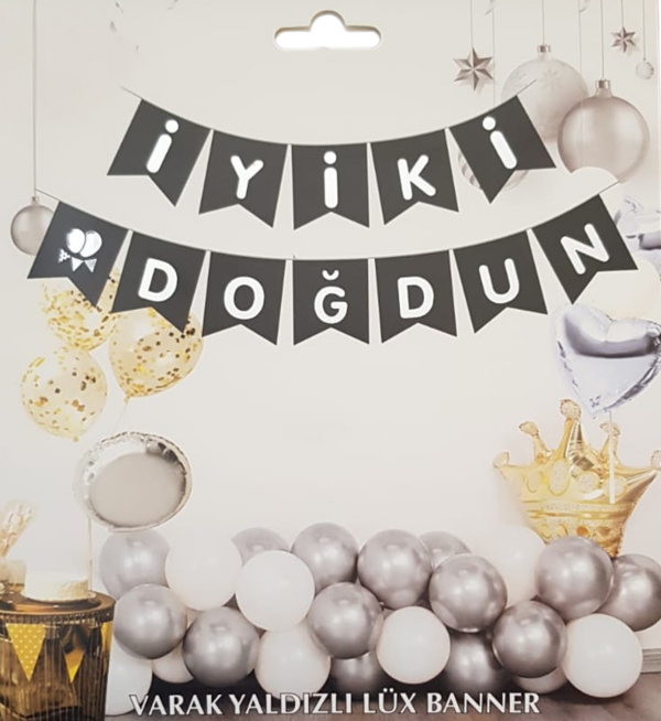 Siyah Gümüş Yaldızlı İyiki Doğdun Uzar Banner - Image 1