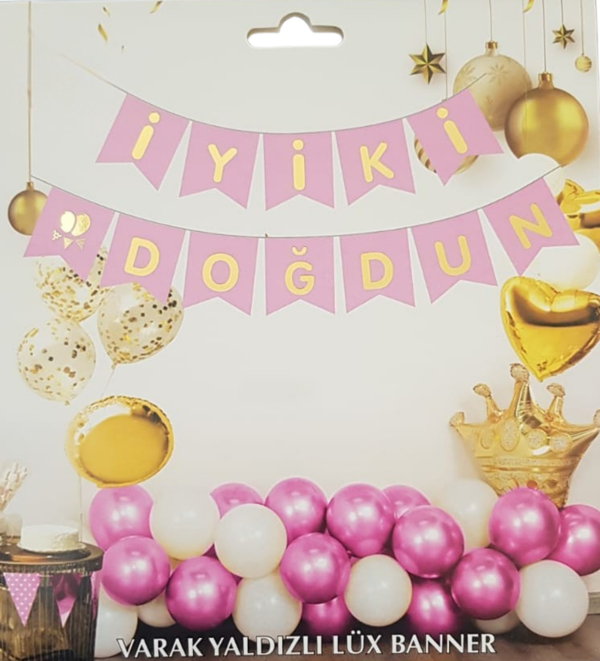 Pembe Altın Yaldızlı İyiki Doğdun Uzar Banner - Image 1