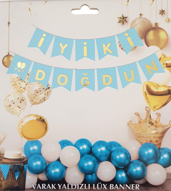 Mavi Altın Yaldızlı İyiki Doğdun Uzar Banner - Image 1