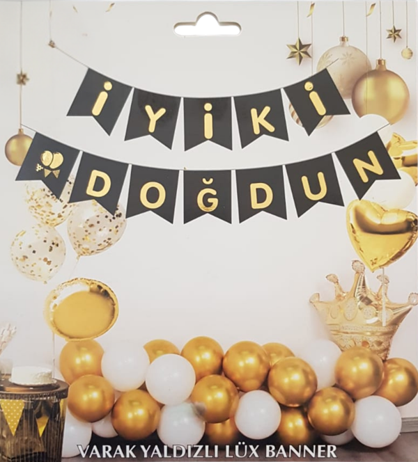 Siyah Altın Yaldızlı İyiki Doğdun Uzar Banner - Image 1
