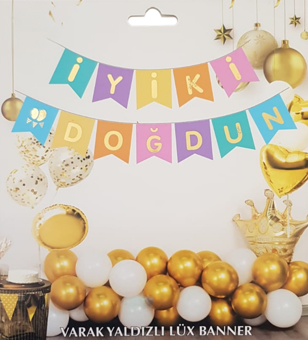 Renkli Altın Yaldızlı İyiki Doğdun Uzar Banner - Image 1