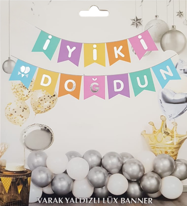 Renkli Gümüş Yaldızlı İyiki Doğdun Uzar Banner - Image 1