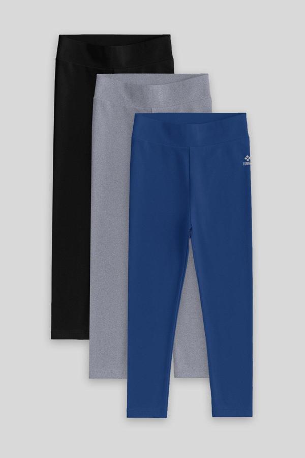 Standart Fit Basic 3lü Paket Siyah-Gri-İndigo  Kız Çocuk Tayt - 75047 - Image 1