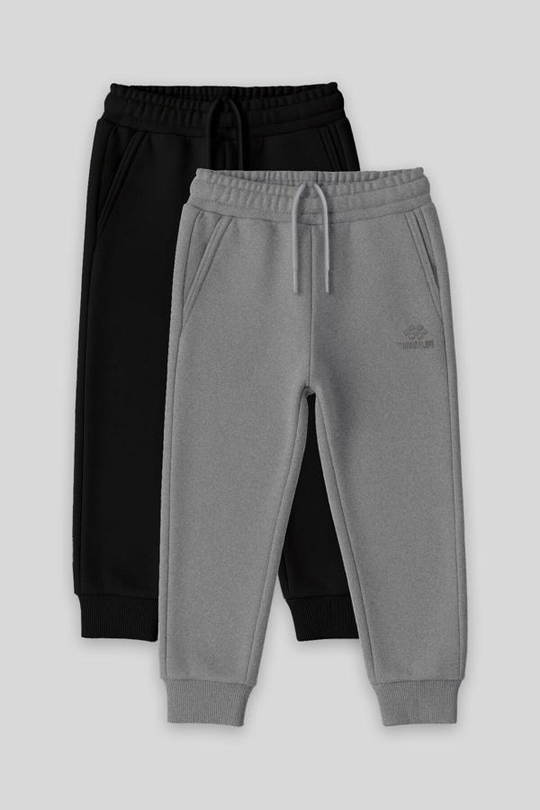 Standart Fit Basic 2li Paket Siyah-Gri Melanj Erkek Çocuk Eşofman Alt - 11224 - Image 1