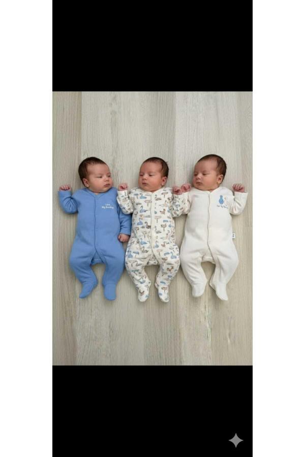 Necix Erkek Bebek 3 Lü Çıtçıtlı Tulum Set - Image 1