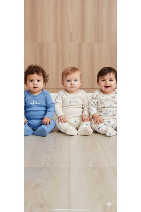Necix Erkek Bebek 3 Lü Alttan Çıtçıtlı Alt Üst Takım - Image 1