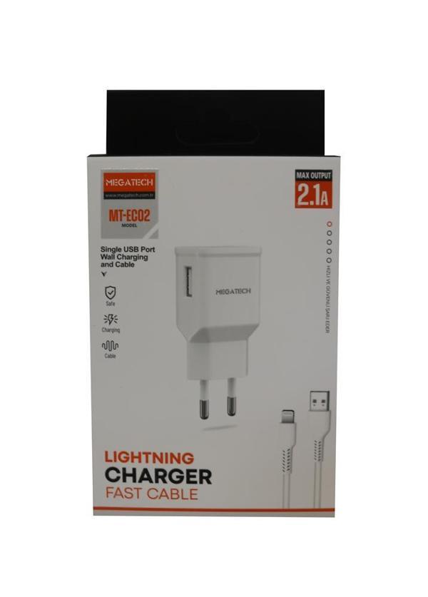 Megatech EC02 MODEL 2.1A Lightning Usb Kablo + Ev Şarj Adaptörü Hızlı Şarj - Image 1