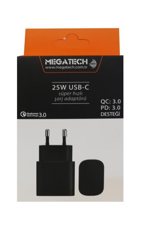 Megatech 25w Siyah USB-C  Şarj Kafa QC:3.0-PD:3.0 - Image 1
