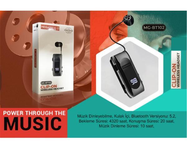 Megatech Mg-Bt102 Clıp-On Makaralı Digital Göstergeli Bluetooth Kablosuz Kulaklık - Image 1