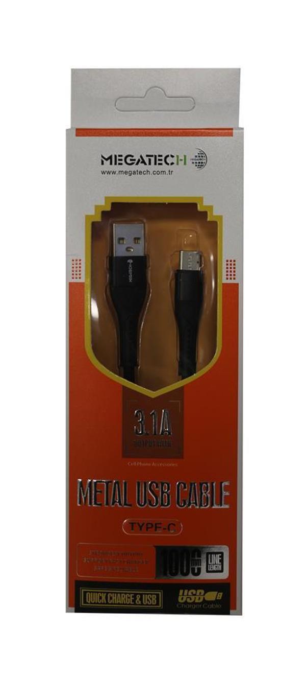 Megatech 3.1A  Örgülü A Serisi Typ-c Data Kablosu Gri-Siyah - Image 1
