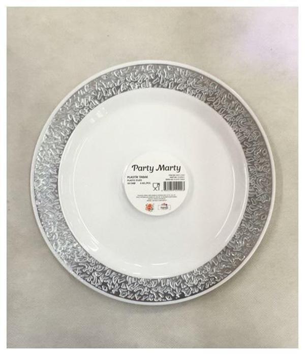 Nedi Özel Günler Plastik Tabak Gümüş Varaklı 18Cm 6Lı - Image 1