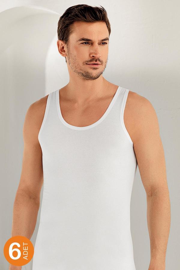 Şahinler Erkek Beyaz 6Lı Paket Likralı Atlet Me066 - Image 1