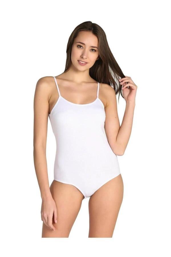 Seher Kadın Beyaz 6'Lı Paket %100 Pamuk Siyah Ip Askılı Kancalı Body Zıbın - Image 1