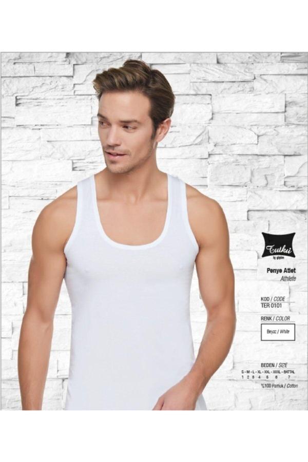 Tutku Erkek Beyaz %100 Pamuk Penye Atlet 6'Lı Paket - Image 1