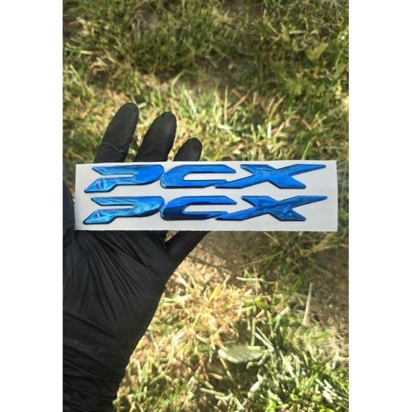 Pcx Amblem Logo 3D Sticker Yazı 2 Adet Set Mavi Renk - Image 1