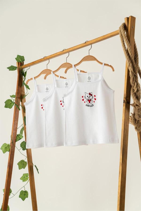 Gümüş 3'Lü Kız Çocuk Hello Kitty Desenli Atlet - Image 1