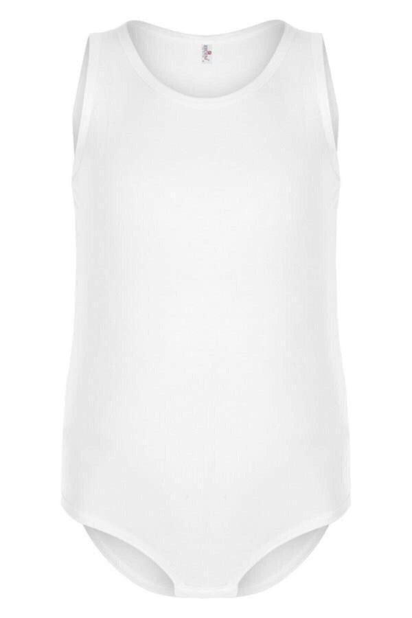 Namaldı 1 Adet Beyaz Renk Geniş Askılı Çocuk Çıtçıtlı Badi - Image 1