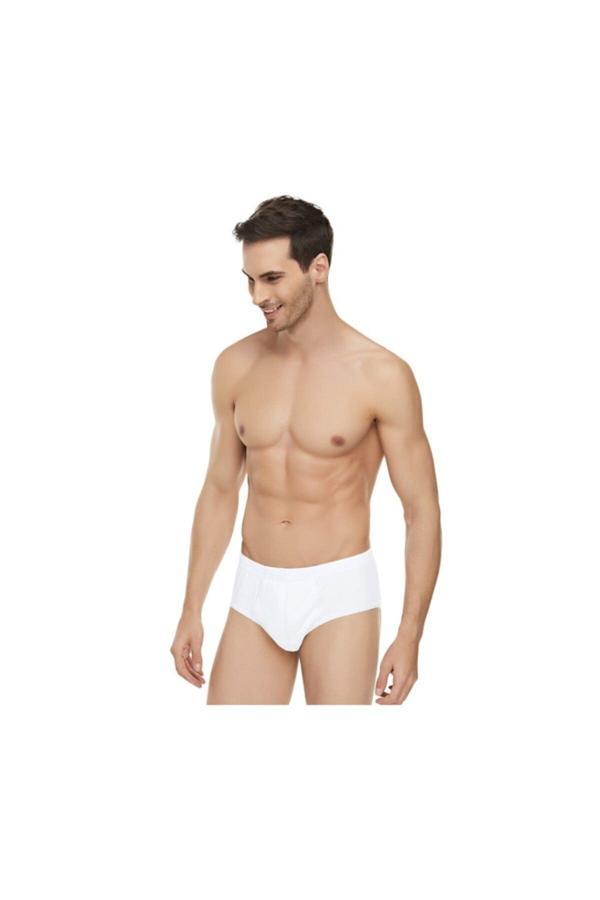 Tutku Erkek Likralı  İnce Bel Kemerli Spor Kesim Slip Külot Beyaz 6'Lı - Image 1