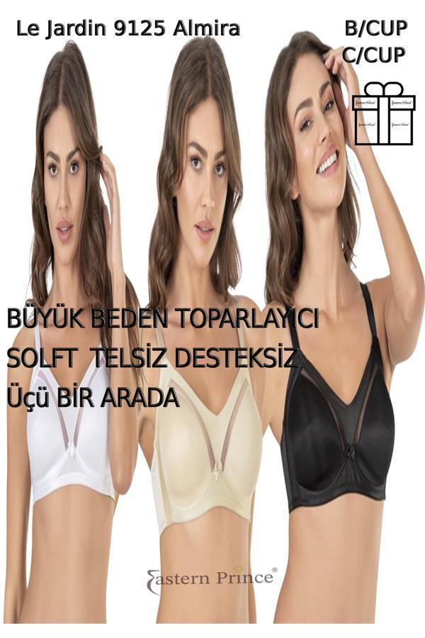 Le Jardin 9125 Kadın Sütyen Desteksiz Telsiz Dantelsiz Soft Toparlayıcı Cup Almira 3 Set - Image 1