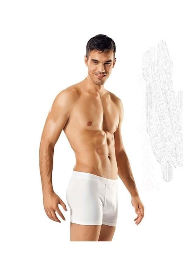 Tutku 9`Lu Erkek Likralı Boxer - Beyaz - Xl-4 - Image 1