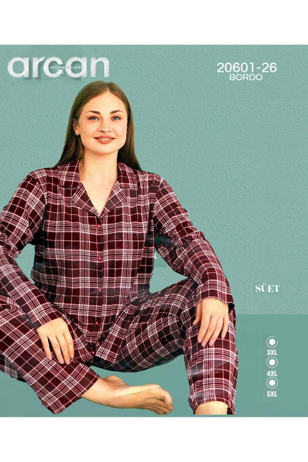 Arcan Battal Süet Düğmeli Uzunkol Pijama Takımı - Image 1