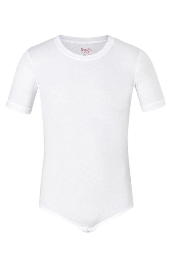 Namaldı 1 Adet Beyaz Renk Yarım Kollu Çocuk Çıtçıtlı Badi - Image 1