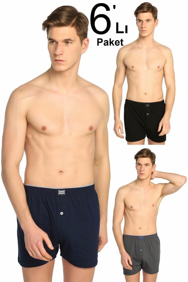 Tutku Erkek Karışık Renk 6'Lı Paket Penye Düğmeli Boxer Elf568T0117Ccm6 - Image 1