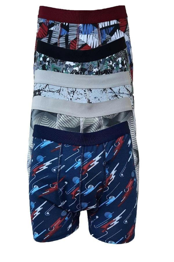Tutku 12 Adet Karışık Renk Likralı Desenli Boxer - Image 1