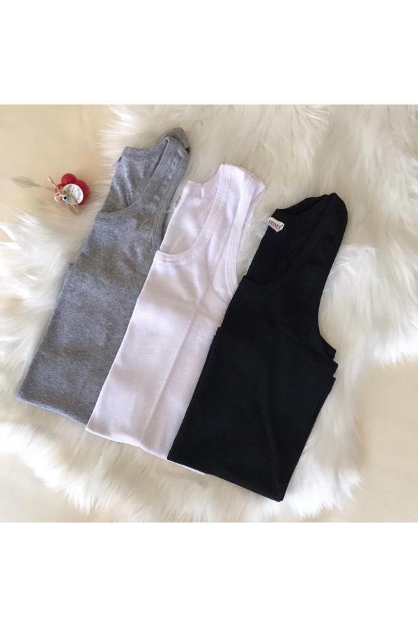 Sedef Yıldızı Sporcu - Yüzücü - Sırtı Çapraz Atlet 3'Lü Siyah - Beyaz - Gri - Image 1