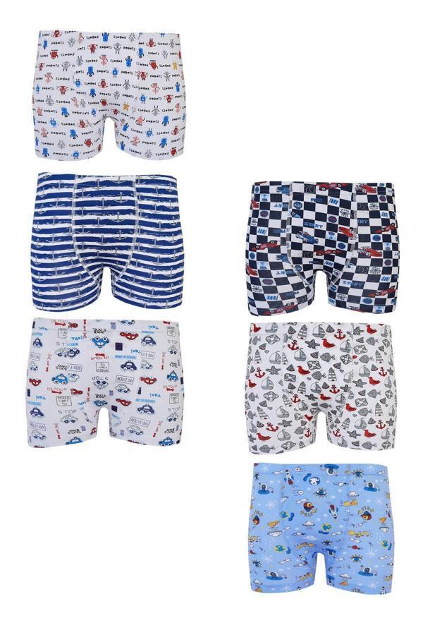 Tutku 6Lı Erkek Çocuk Renkli Boxer Desenli Baskılı Pamuklu Rahat - Image 1
