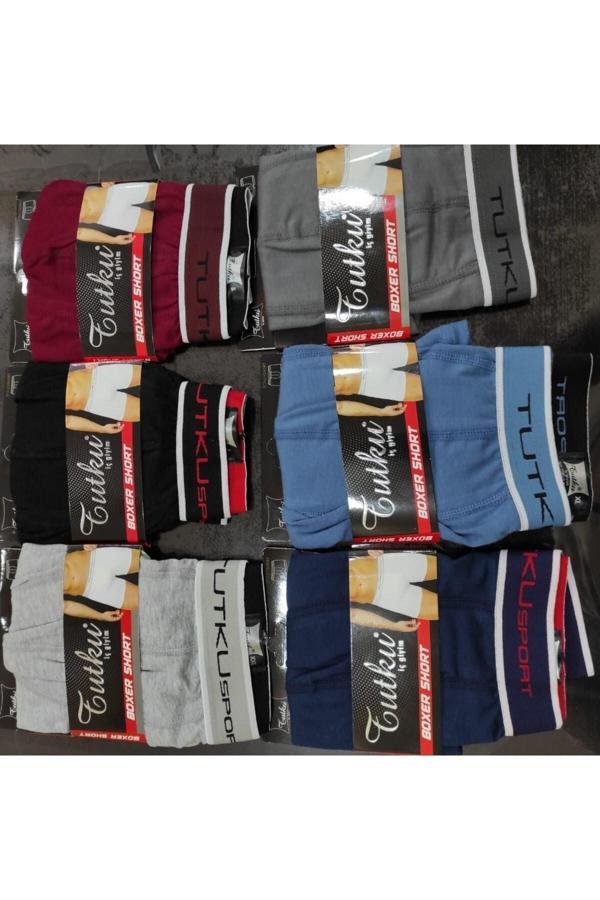 Tutku Erkek Likralı Elastan Spor Karışık Renk 6'Lı Paket %34 Pamuklu Boxer - Image 1