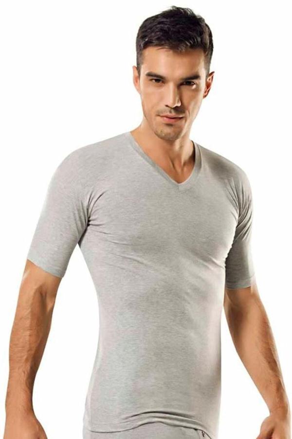 Tutku Gri Renk V Yaka Kısa Kollu Atlet Fanila - Image 1