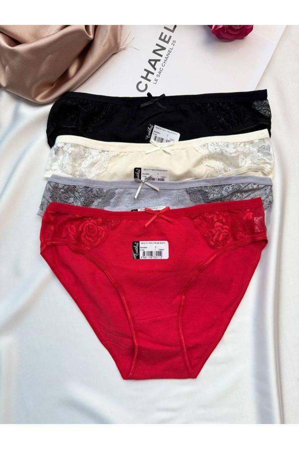 Tutku Firuze Bikini Model 4'Lü Fiyonklu Dantel Detaylı Külot Seti - Image 1
