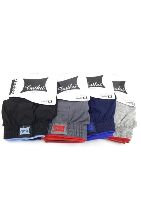 Tutku Erkek Karışık Renk Penye Havlu Lastikli Bel Düğmeli Boxer 4'Lü Paket - Image 1
