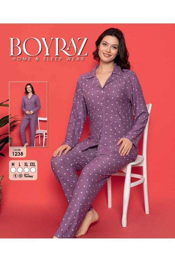 Boyraz Gömlek Yaka Pijama Takım - Image 1