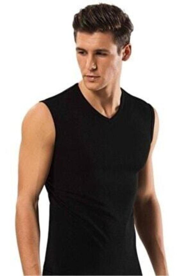 Tutku 2'Li Erkek Ribana V Yaka Sıfırkol Badi Siyah - Image 1