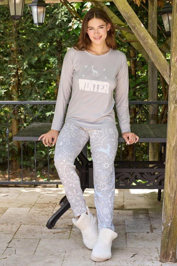 Pijamoni Kadın Pijama Takımı Uzun Kollu Bisiklet Yaka Termal - Image 1