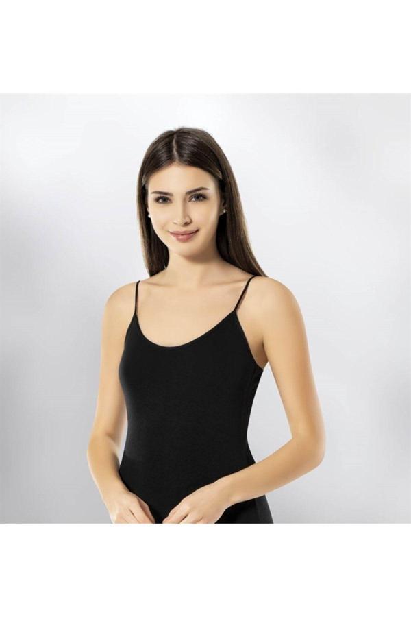 Kota Kadın Ip Askılı Likralı Siyah Penye Atlet - Image 1