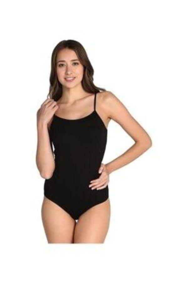 Seher Yıldız Siyah Kadın Ip Askılı Likralı Kancalı Çıtçıtlı Body / 1 Adet - Image 1