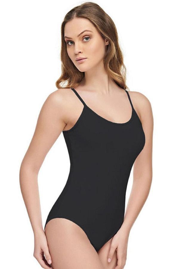 Tutku Elit 2004 3 Adet  Ince Ip Askılı Siyah Kadın Body Likralı Bayan Zıbın Badi - Image 1