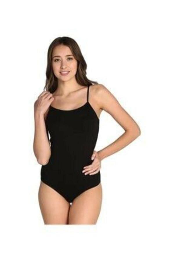 Tutku Kadın Siyah İp Askılı Likralı Çıtçıtlı Body Lcy - Image 1