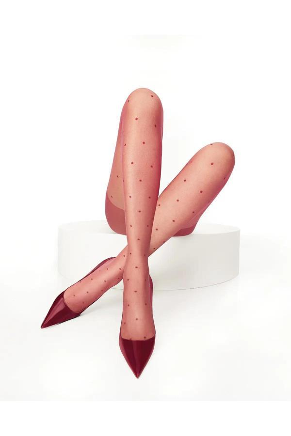 Penti Kadın Stil Şarap Kırmızı Puantiyeli Külotlu Çorap - Image 1