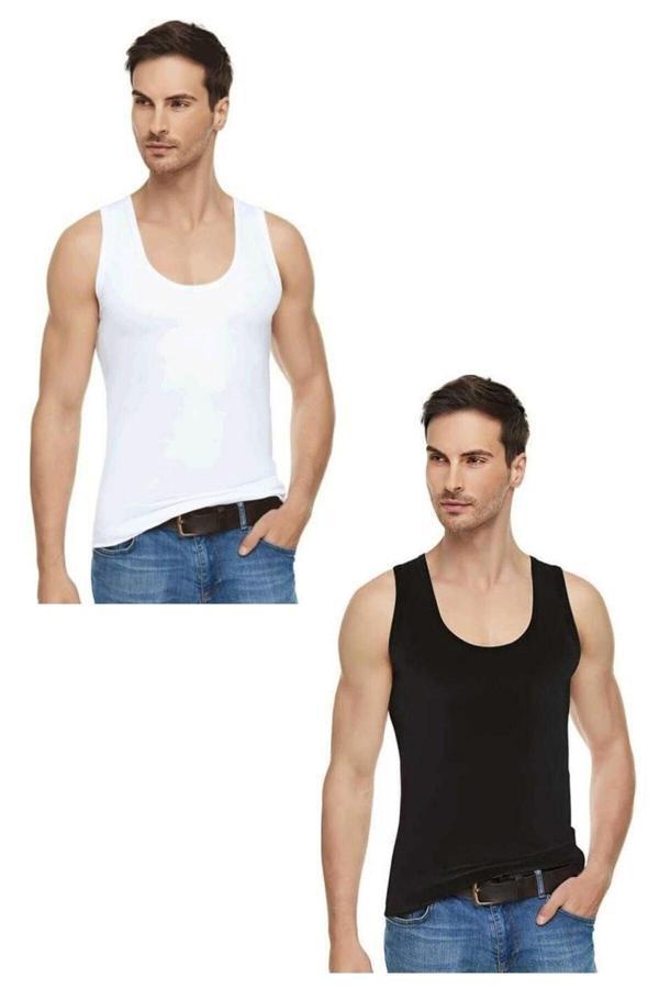 Tutku Erkek 3 Siyah + 3 Beyaz Elastan Likralı Pamuklu Atlet 6'Lı Paket Abani Classic - Image 1