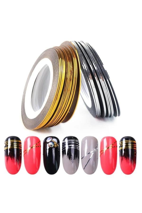 Fontenay Karışık Renk Tırnak Süsleme Şerit Bant Nail Art 10 Adet Karışık - Image 1
