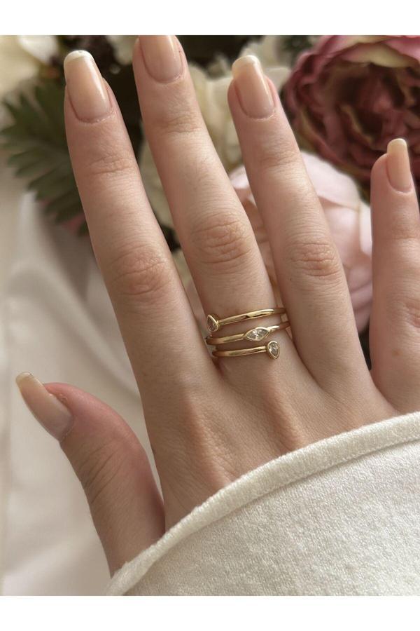 Atelier Emine Yaprak Desen Taşlı Yüzük - Image 1