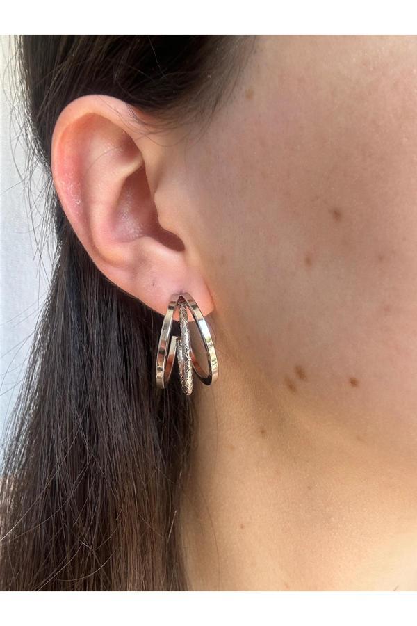 Atelier Emine Gümüş Üçlü Görünüm Halka Küpe - Image 1