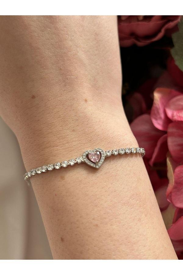 Atelier Emine Silver Pembe Kalp Detaylı Su Yolu Bileklik - Image 1