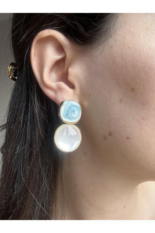 Atelier Emine Turkuaz Mineli Çift Motif Küpe - Image 1