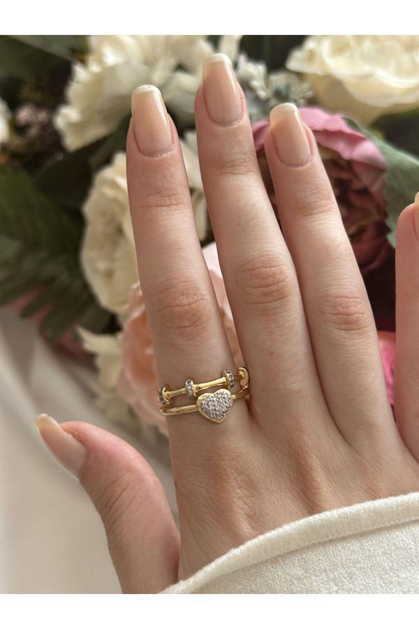 Atelier Emine Çift Sıra Kalp Detaylı Yüzük - Image 1
